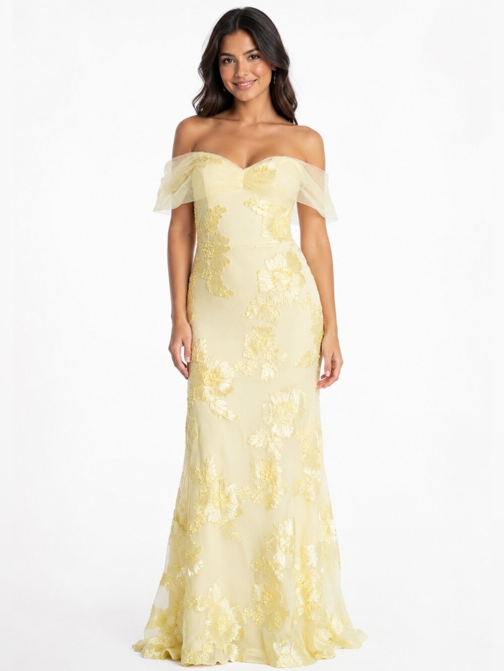 Off-the-Shoulder Yellow Floral Midi Dress Size 6